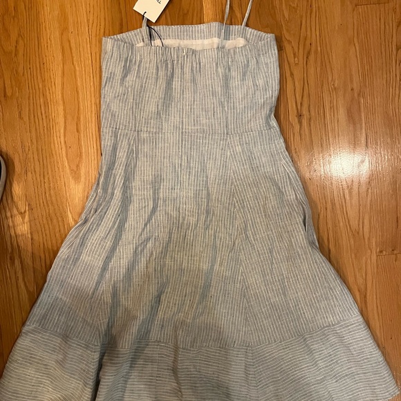 Theory Dress Perfect Tea Dress Linen Blend Light Blue White Striped A Line Med - Picture 4 of 7